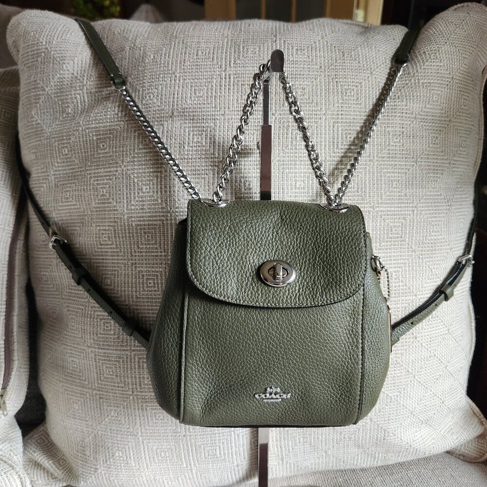 Coach olive green mini convertible backpack EUC C5677